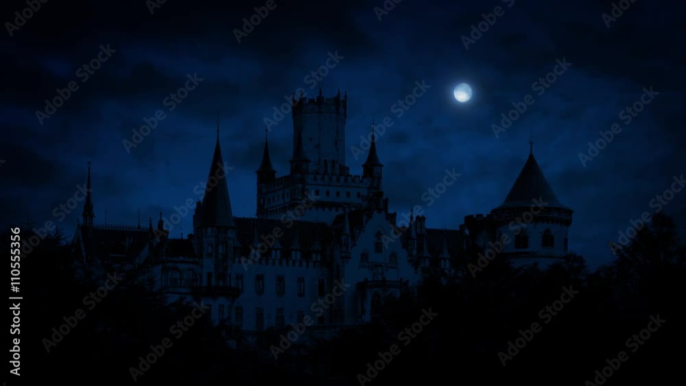 Gothic Castle At Night With Full Moon Gothic Castle At Night With Full Moon