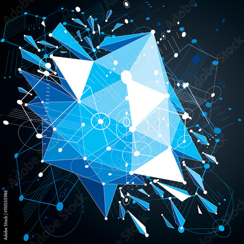 Geometric Bauhaus 3d vector blue background, low poly abstraction