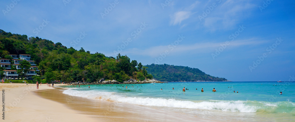 Tourists on Kata Noi beach on a sunny day, Phuket, Thailand 