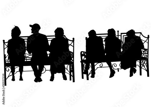 Silhouettes of people in cafe on white background