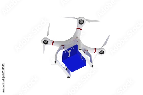 Digital image of a drone holding a cube