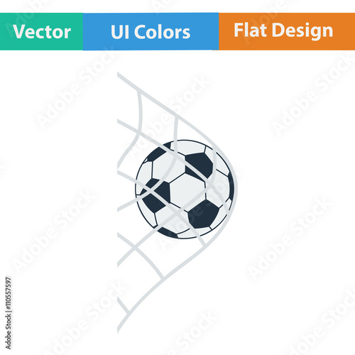 Flat design icon of football ball in gate net