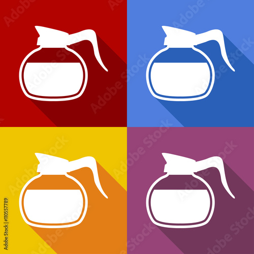Icono plano jarra de cafe con sombra en varios colores