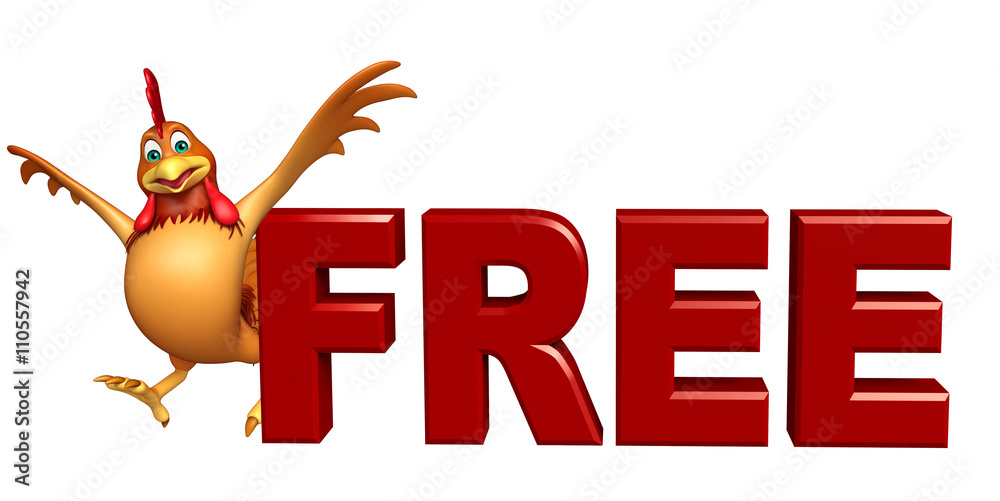 Fototapeta premium fun Chicken cartoon character with free sign