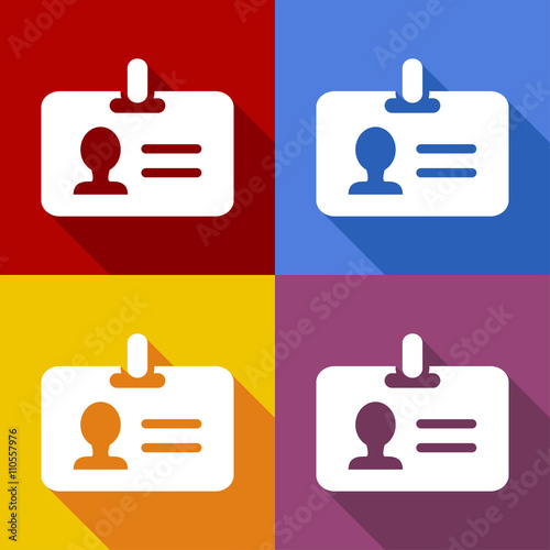 Icono plano tarjeta de identificacion con sombra en varios colores