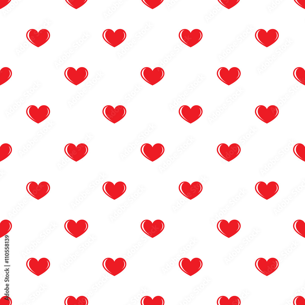Red small hearts. Seamless pattern on white background. Fashion graphics design. Stylish Valentine day print concept. Volume effect. For fabric, background, wallpaper, other print production. Vector