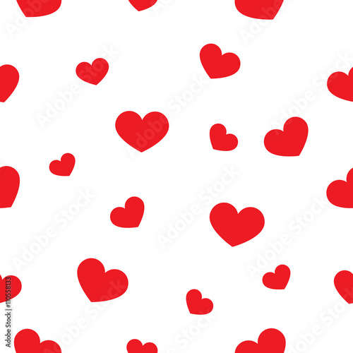 Red big and small hearts. Seamless pattern on white background. Fashion graphics design. Stylish Valentine day print concept for fabric, background, wallpaper, other print production. Vector