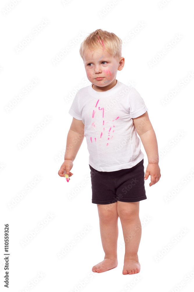Children draw colored chalk on each other Children draw colored chalk on each other