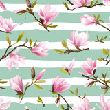Seamless Floral Pattern. Magnolia Flowers and Leaves Background.