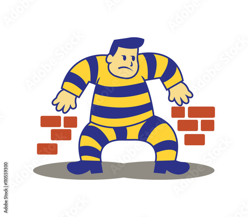 A vector illustration of escaping prisoner from the jail. Sneaking along the wall.