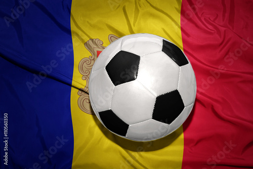 black and white football ball on the national flag of andorra