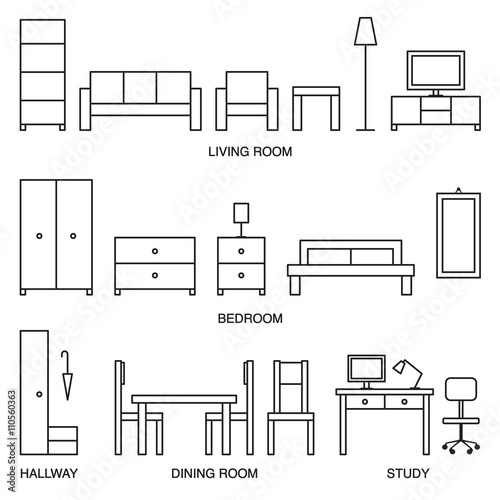 Vector home furniture outline icons 1