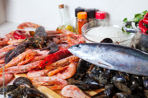 raw seafoods and  seasonings