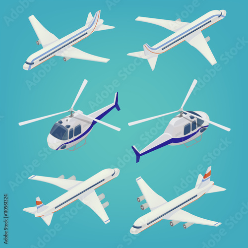 Passenger Airplane. Passenger Helicopter. Isometric Transportation