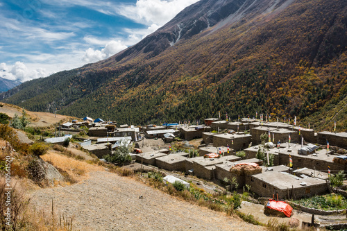 Traditional stone build village, Khangsar. photo