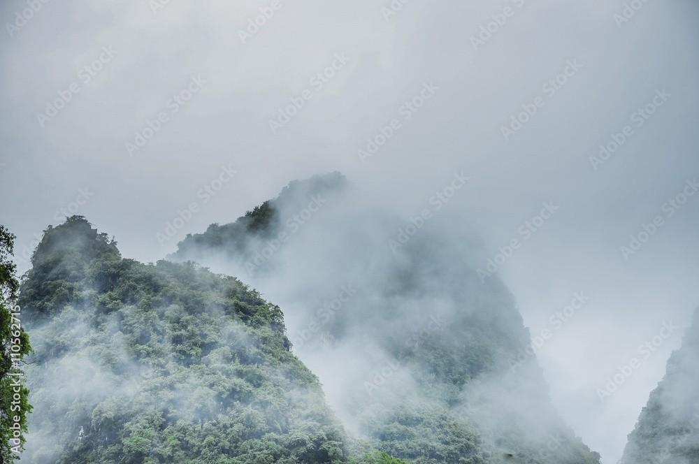 Obraz premium Beautiful rural scenery in the mist