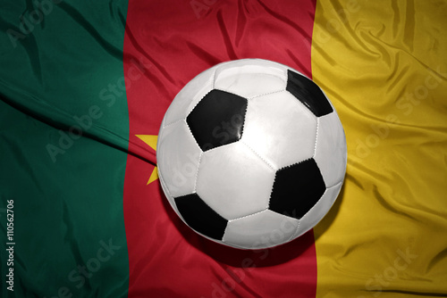black and white football ball on the national flag of cameroon