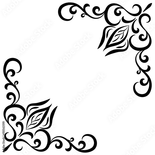 Doodle abstract black handdrawn flower corner frame