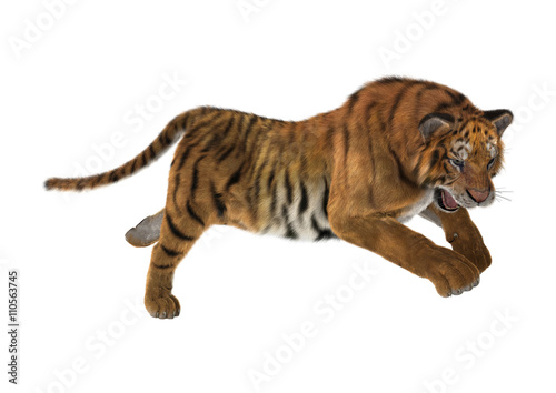 Fototapeta Naklejka Na Ścianę i Meble -  3D Rendering Tiger on White