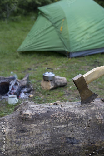 Camping in the woods.