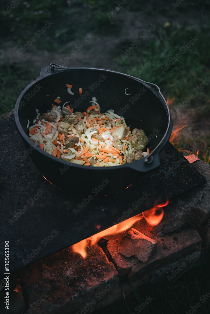 pilaf in a cauldron