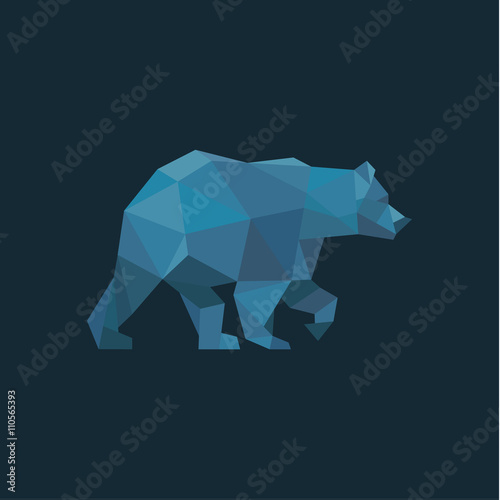 Bear in low poly Blue polygons with trend style design animal illustrations