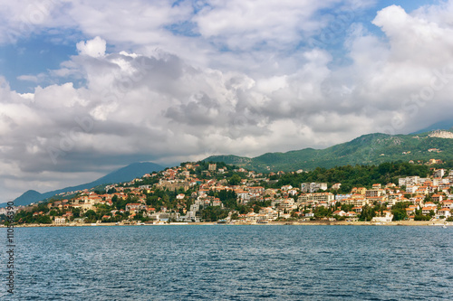 View of Herceg Novi city from the sea. Montenegro