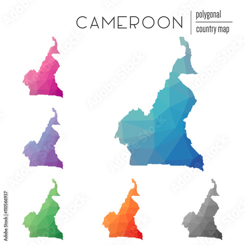 Set of vector polygonal Cameroon maps. Bright gradient map of the country in low poly style. Multicolored Cameroon map in geometric style for your infographics.