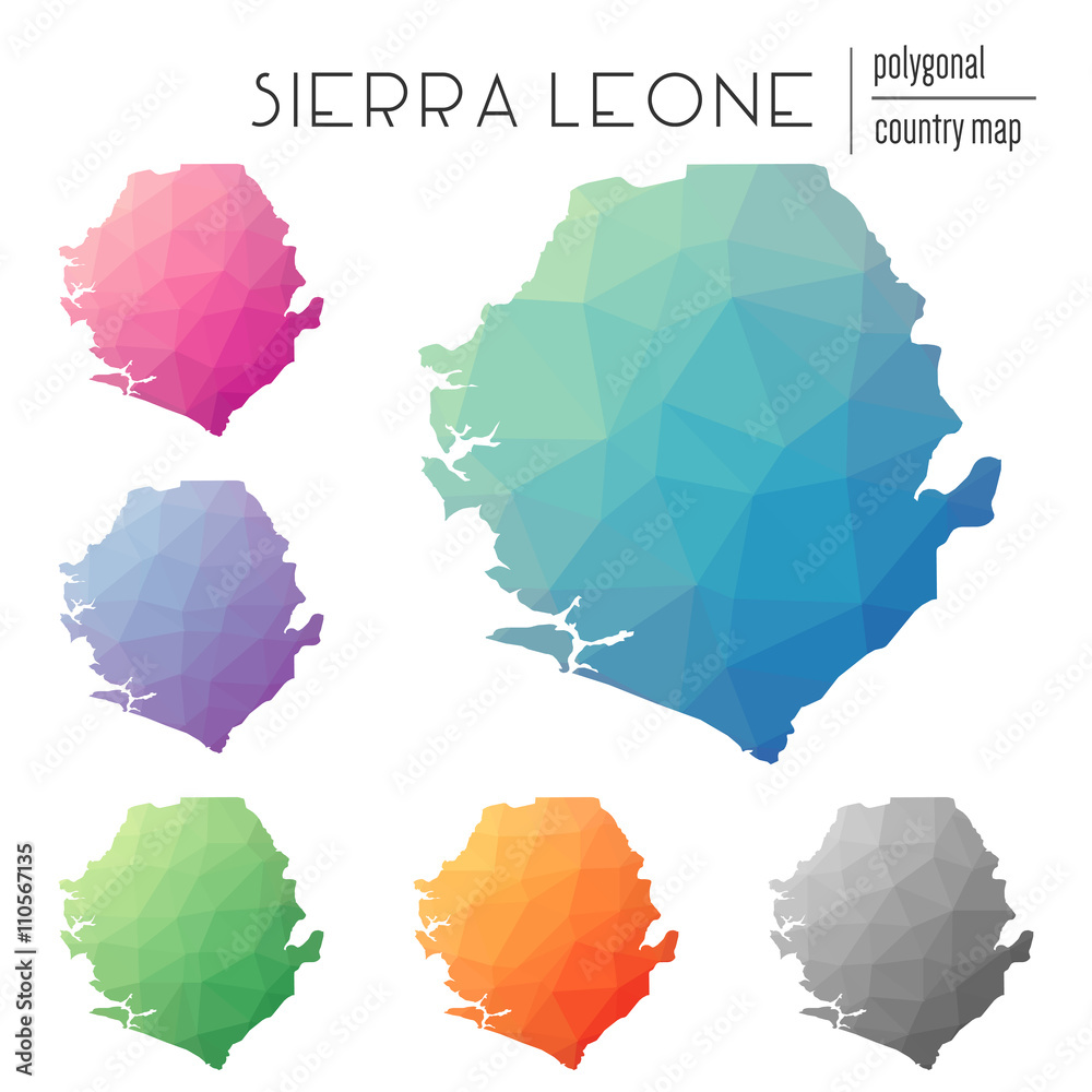 Set of vector polygonal Sierra Leone maps. Bright gradient map of ...