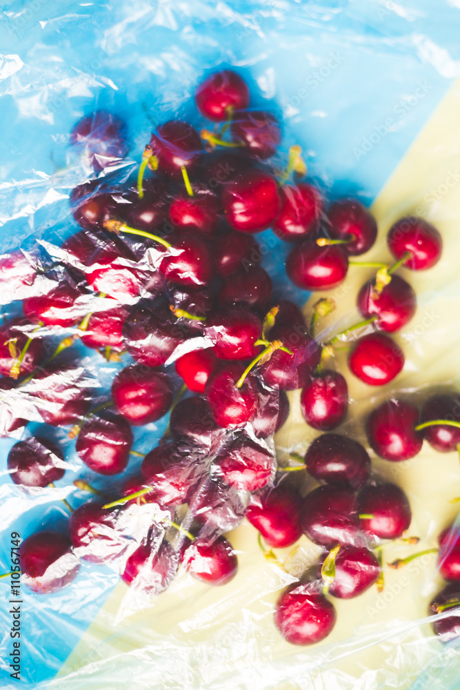 group of cherries on colorful trend background, minimal theme group of cherries on colorful trend background, minimal theme