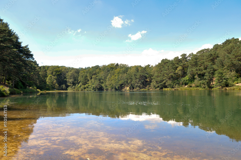 View of a calm lake with green and blue water