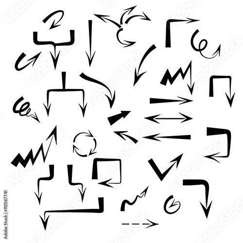 Isolated vector hand drawn arrows set on a white background