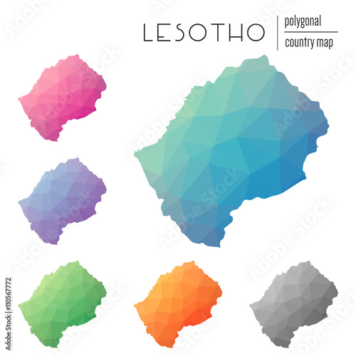 Set of vector polygonal Lesotho maps. Bright gradient map of country in low poly style. Multicolored Lesotho map in geometric style for your infographics. photo