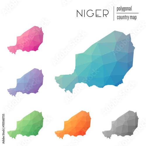 Set of vector polygonal Niger maps. Bright gradient map of country in low poly style. Multicolored Niger map in geometric style for your infographics. photo