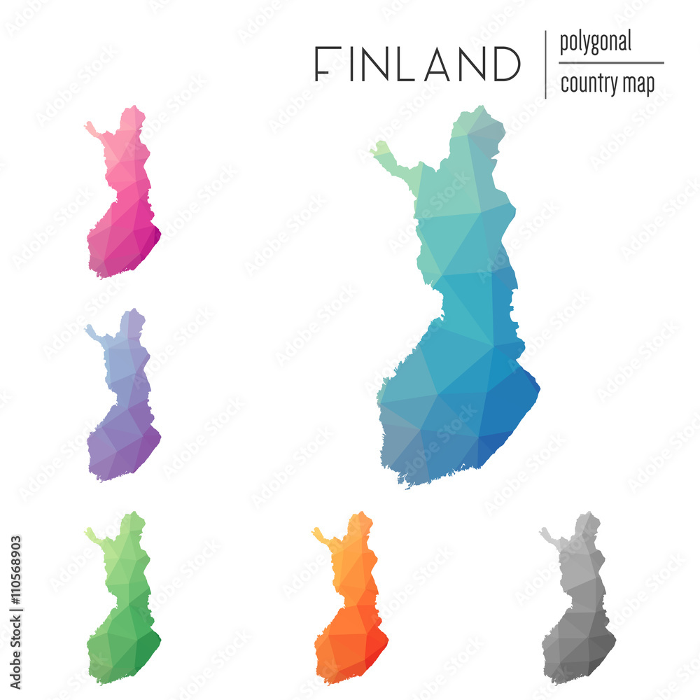Set of vector polygonal Finland maps. Bright gradient map of country in