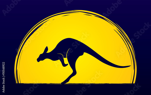 Kangaroo jumping designed on moonlight background graphic vector.