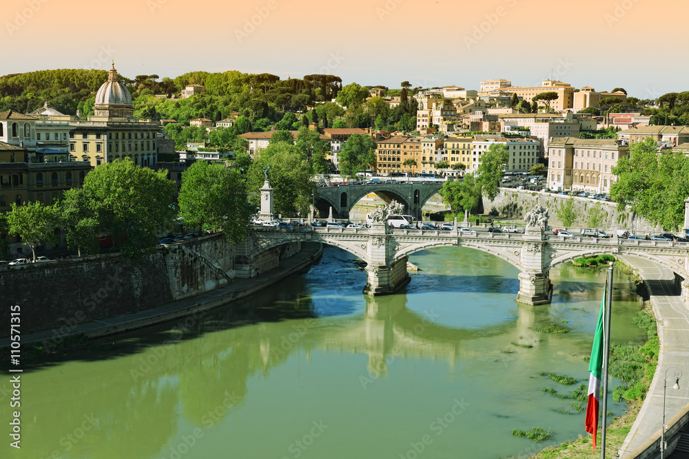 view of bridge and river Tiber