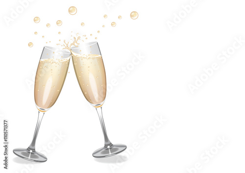 Champagne flutes clinking with bubbles