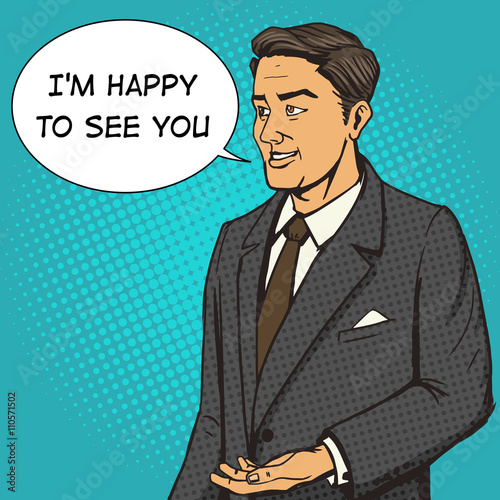 Man in a business suit speaks comic book vector