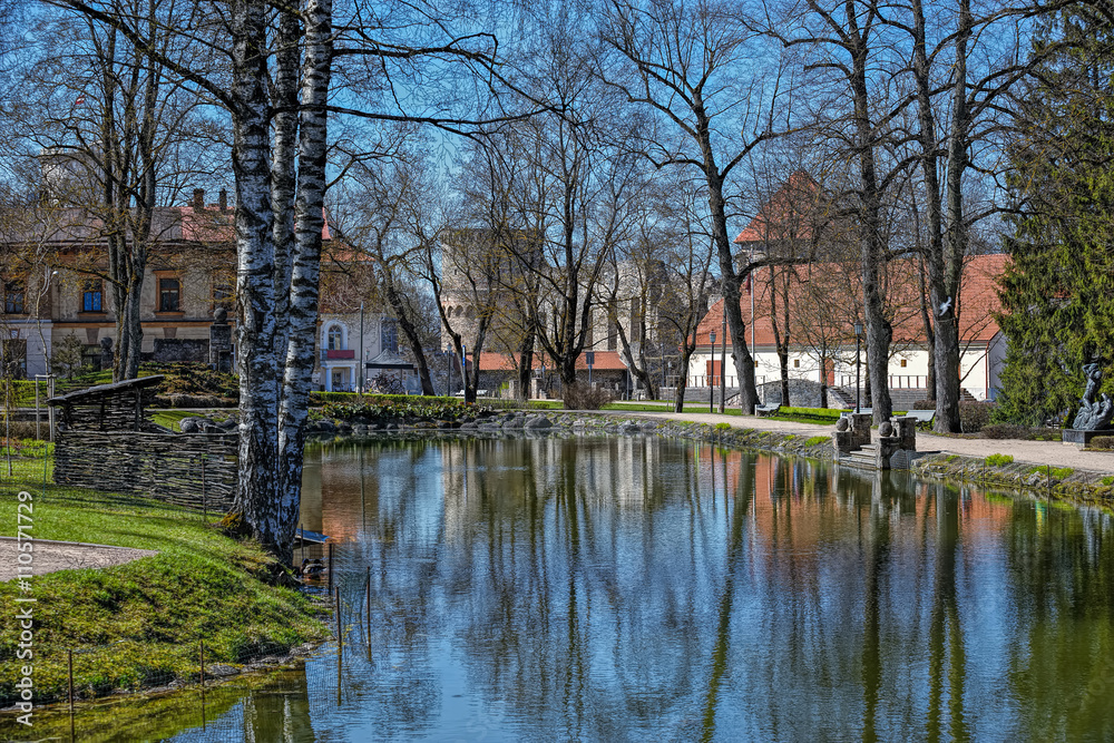 Pond in Maija parks (May Park), Cesis Pond in Maija parks (May Park), Cesis