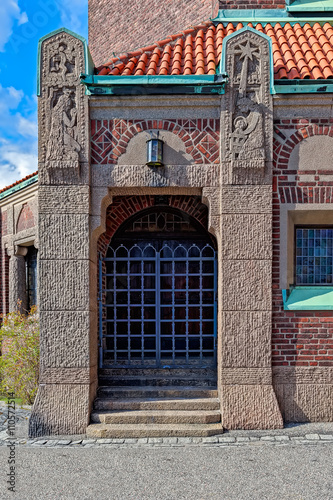 Entrance to Engelbrekts church in Stockholm, Sweden photo