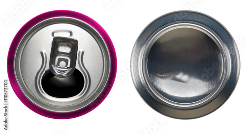 Pink aluminium open can and bottom can