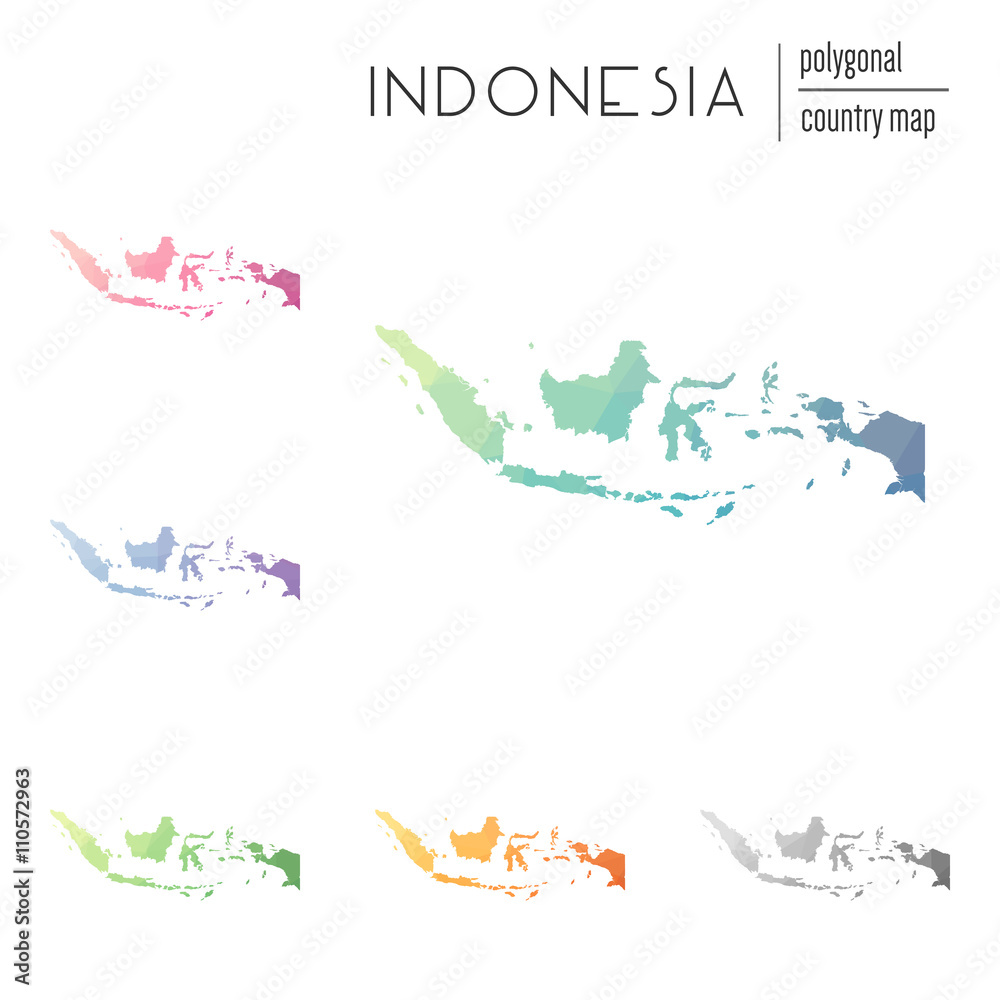 Set of vector polygonal Indonesia maps. Bright gradient map of country ...