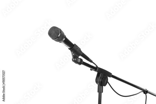 Microphone on stand cutout, isolated on white background