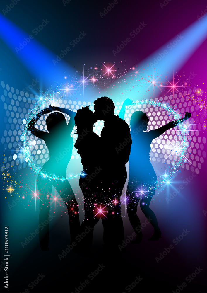 Party People Background - Dancing Silhouettes and Starry Effect Illustration, Vector