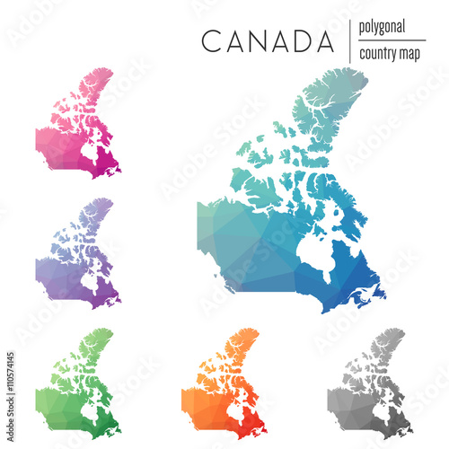 Set of vector polygonal Canada maps. Bright gradient map of the country in low poly style. Multicolored Canada map in geometric style for your infographics.