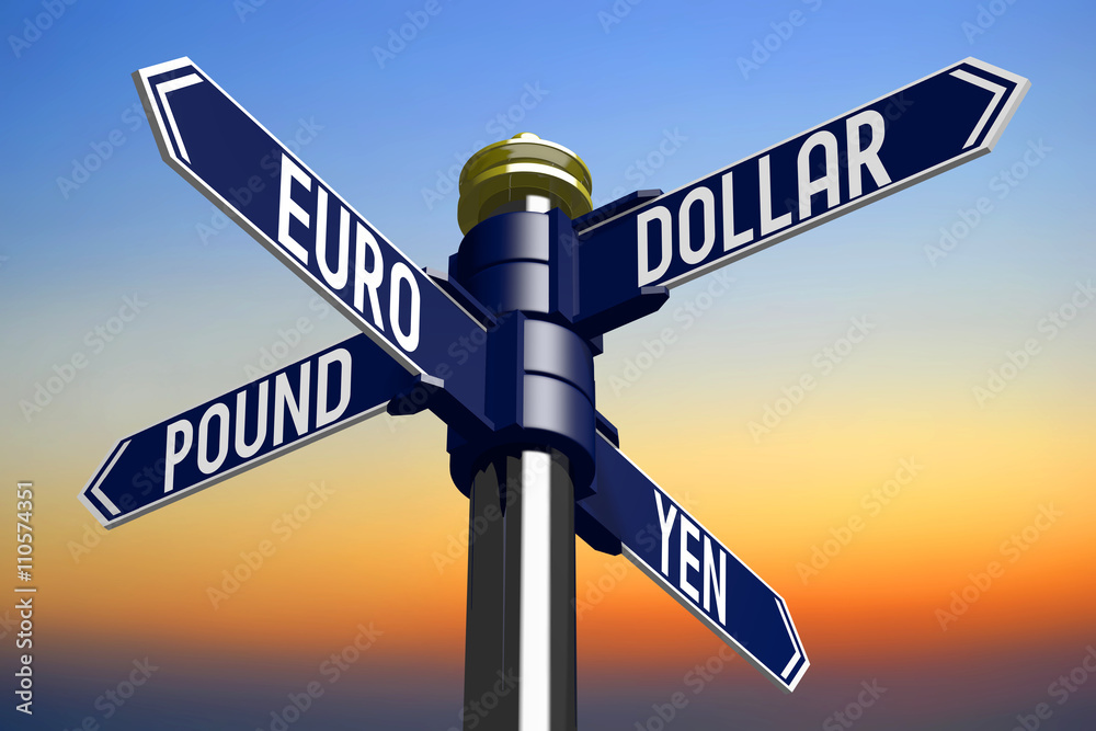 Fototapeta premium Crossroads sign - currencies