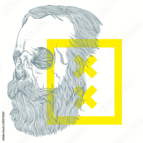 illustration of bearded skull