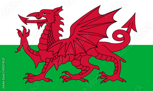 Canvas Print Wales flag, red dragon on the white and green, vector illustration