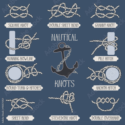 Set of nautical rope knots.